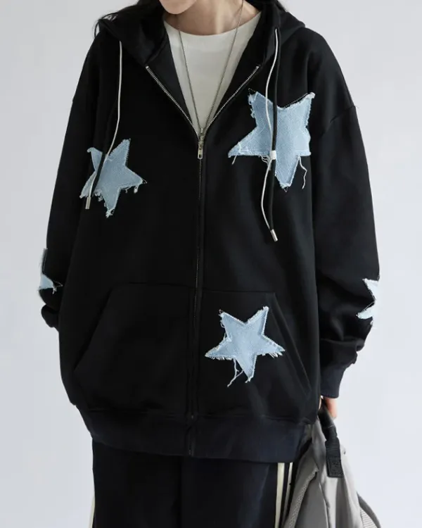 Hoodies*Boogzel Clothing Star Patch Aesthetic Zip Up Hoodie
