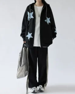 Hoodies*Boogzel Clothing Star Patch Aesthetic Zip Up Hoodie