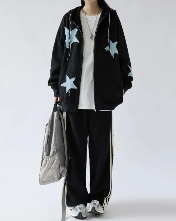 Hoodies*Boogzel Clothing Star Patch Aesthetic Zip Up Hoodie