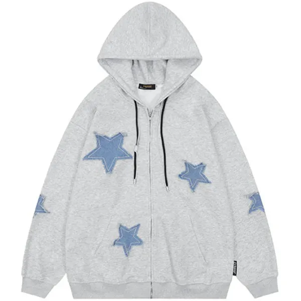 Hoodies*Boogzel Clothing Star Patch Aesthetic Zip Up Hoodie