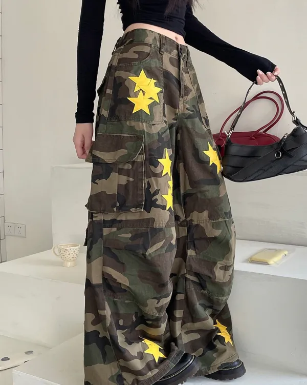 Pants & Trousers*Boogzel Clothing Star Patch Camo Cargo Pants Green