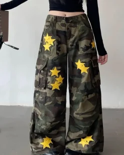 Pants & Trousers*Boogzel Clothing Star Patch Camo Cargo Pants Green