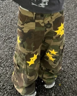 Pants & Trousers*Boogzel Clothing Star Patch Camo Cargo Pants Green