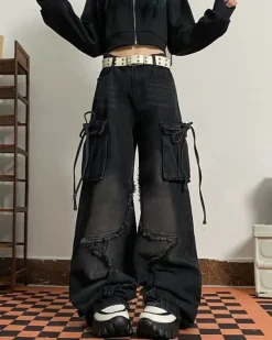 Jeans*Boogzel Clothing Star Patch Cargo Jeans Black
