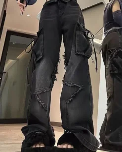 Jeans*Boogzel Clothing Star Patch Cargo Jeans Black