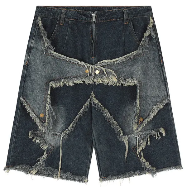 Shorts*Boogzel Clothing Star Patch High-Waisted Denim Shorts Blue
