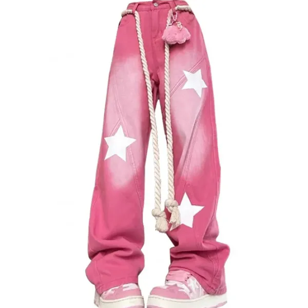 Jeans*Boogzel Clothing Star Print Y2K Jeans Pink