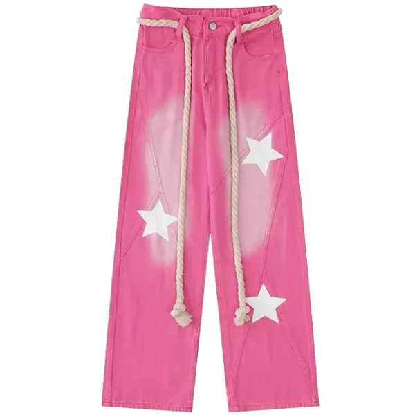 Jeans*Boogzel Clothing Star Print Y2K Jeans Pink