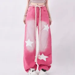 Jeans*Boogzel Clothing Star Print Y2K Jeans Pink