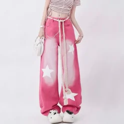 Jeans*Boogzel Clothing Star Print Y2K Jeans Pink