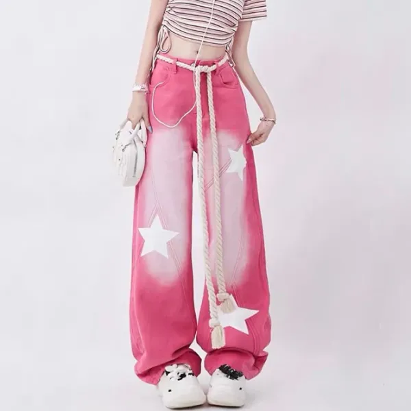 Jeans*Boogzel Clothing Star Print Y2K Jeans Pink