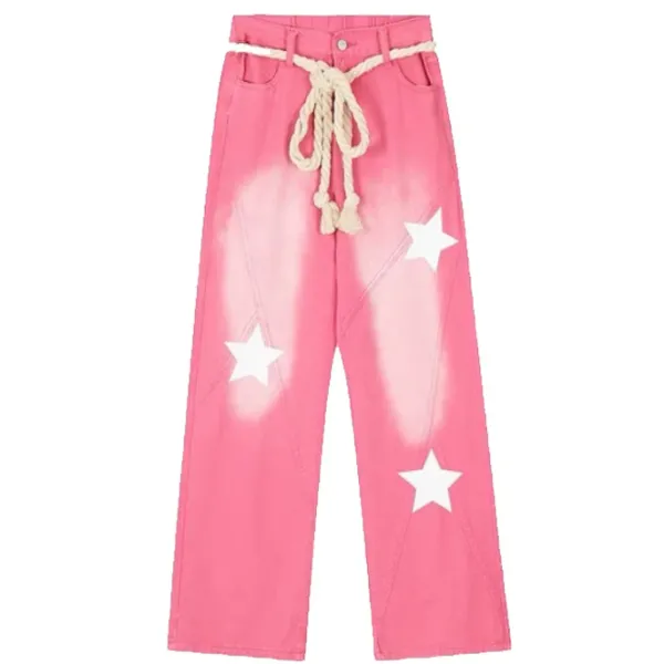Jeans*Boogzel Clothing Star Print Y2K Jeans Pink