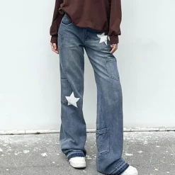 Jeans*Boogzel Clothing Star Print Y2K Style Jeans Blue
