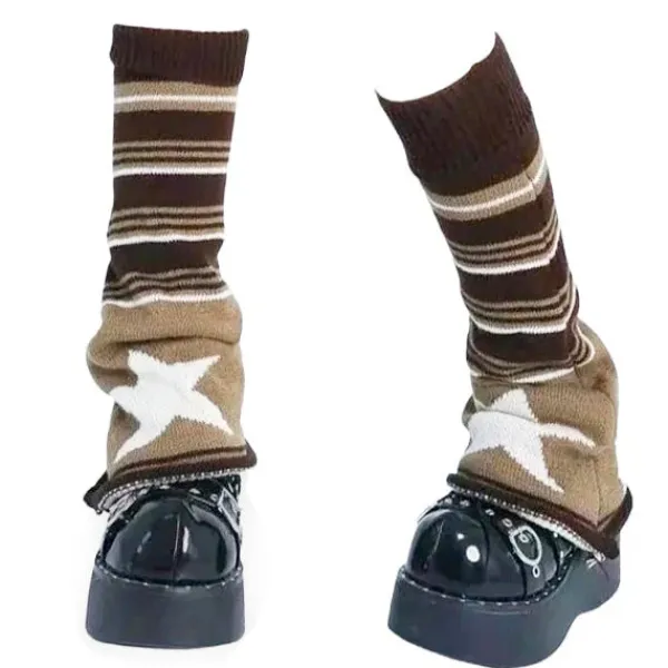 Socks*Boogzel Clothing Star Striped Leg Warmers Brown