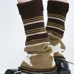 Socks*Boogzel Clothing Star Striped Leg Warmers Brown