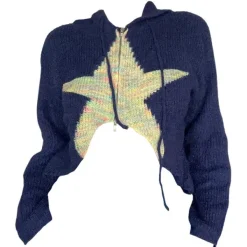 Sweaters|Hoodies*Boogzel Clothing Star Zip Up Knit Hoodie Blue