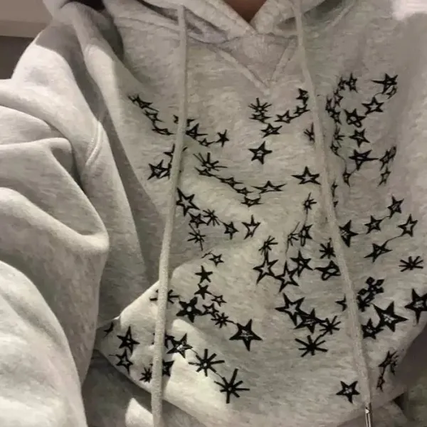 Hoodies*Boogzel Clothing Stars Embroidery Hoodie Grey