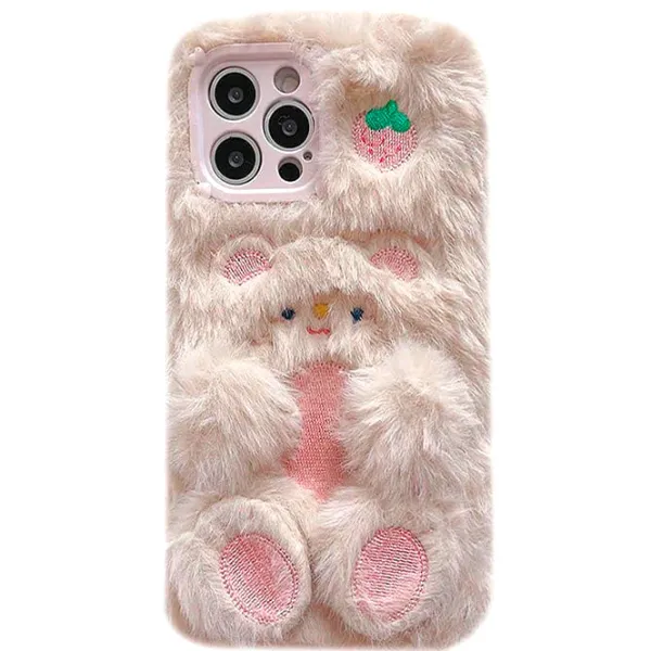 Iphone Cases*Boogzel Clothing Strawberry Bear Fluffy iPhone Case White/pink