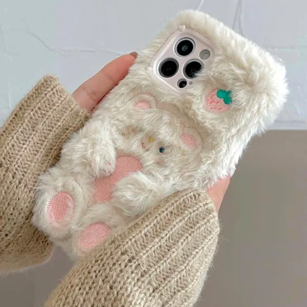 Iphone Cases*Boogzel Clothing Strawberry Bear Fluffy iPhone Case White/pink