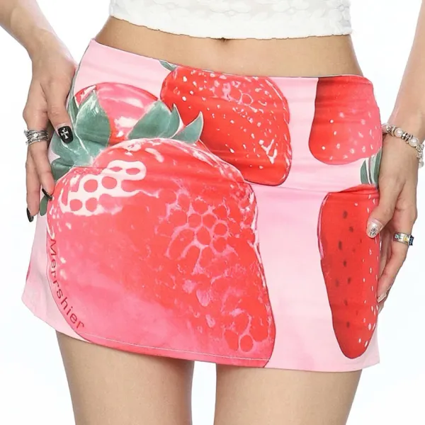 Skirts*Boogzel Clothing Strawberry Print Y2K Mini Skirt Red/pink