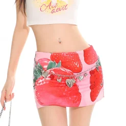 Skirts*Boogzel Clothing Strawberry Print Y2K Mini Skirt Red/pink