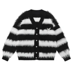 Striped Sweaters|Knit Cardigans*Boogzel Clothing Striped Fuzzy Butterfly Cardigan Black/white