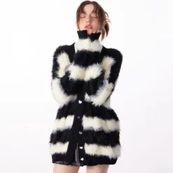 Striped Sweaters|Knit Cardigans*Boogzel Clothing Striped Fuzzy Butterfly Cardigan Black/white