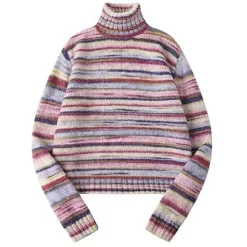 Striped Sweaters|Sweaters*Boogzel Clothing Striped Turtleneck Sweater Pink