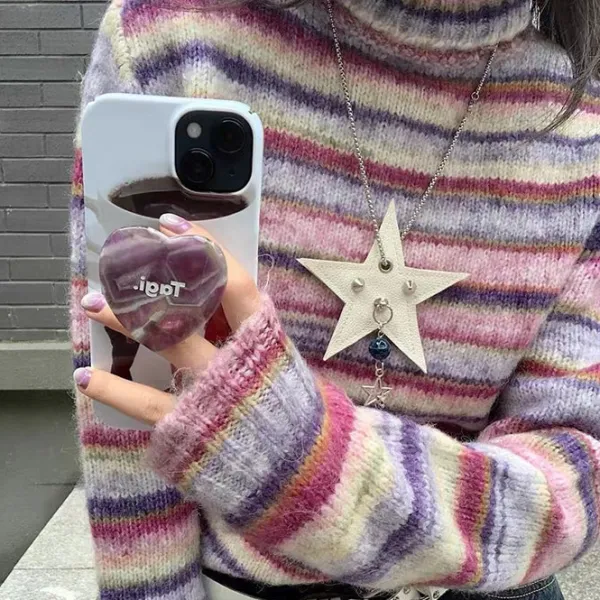Striped Sweaters|Sweaters*Boogzel Clothing Striped Turtleneck Sweater Pink