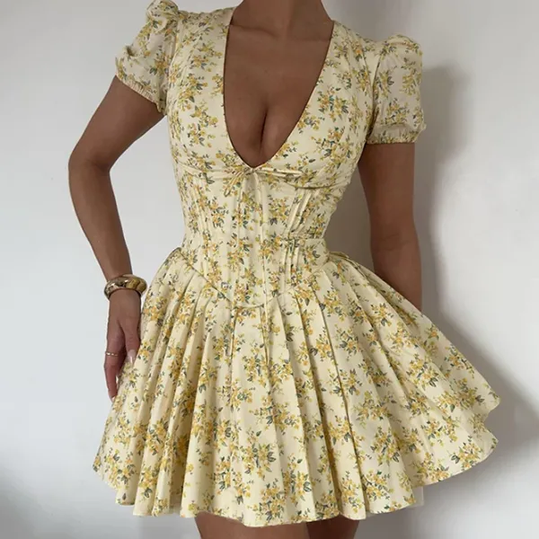 Dresses & Rompers*Boogzel Clothing Sunny Afternoon Cottagecore Floral Dress Yellow