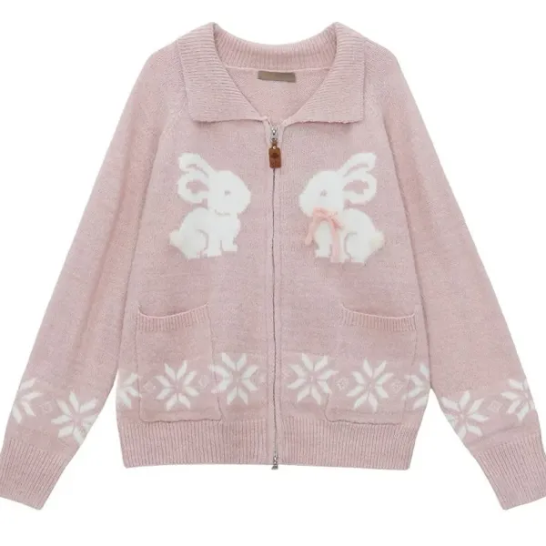 Sweaters*Boogzel Clothing Sweet Attitude Bunny Zip Up Cardigan Pink