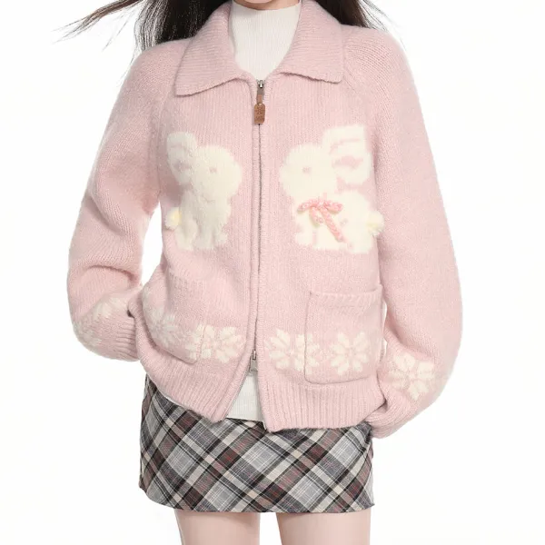 Sweaters*Boogzel Clothing Sweet Attitude Bunny Zip Up Cardigan Pink