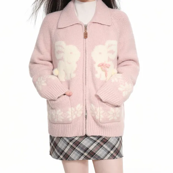 Sweaters*Boogzel Clothing Sweet Attitude Bunny Zip Up Cardigan Pink