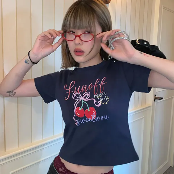 Y2K Tops|Aesthetic T-Shirts & Graphic Tees*Boogzel Clothing Sweet Cherry Crop Top DarkBlue