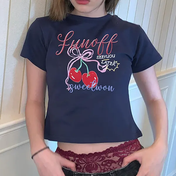 Y2K Tops|Aesthetic T-Shirts & Graphic Tees*Boogzel Clothing Sweet Cherry Crop Top DarkBlue