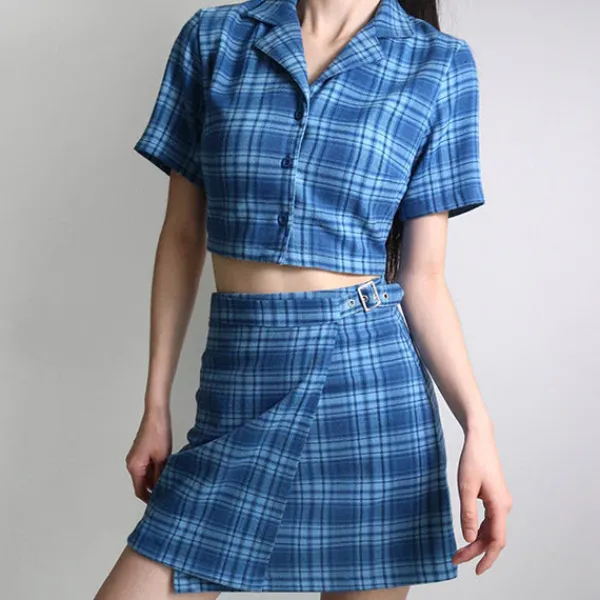Skirts*Boogzel Clothing Sweet Dress Code Plaid Skirt Blue