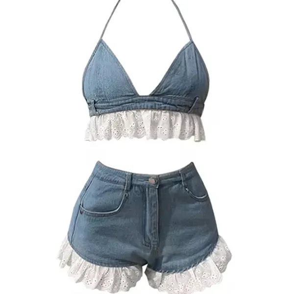 Dresses & Rompers|Shorts*Boogzel Clothing Sweet Ruffle Top & Denim Shorts Co-Ord Blue