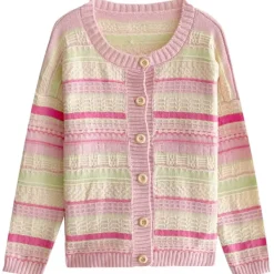 Striped Sweaters|Knit Cardigans*Boogzel Clothing Teen Craft Pastel Striped Knit Cardigan Pink