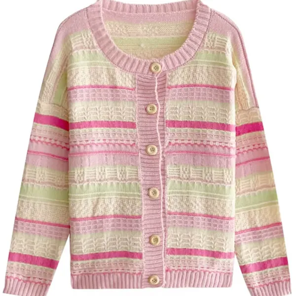 Striped Sweaters|Knit Cardigans*Boogzel Clothing Teen Craft Pastel Striped Knit Cardigan Pink