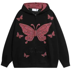 Hoodies*Boogzel Clothing Teen Spirit Grunge Butterfly Hoodie Black/red