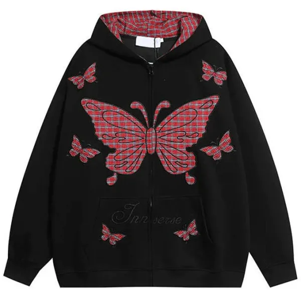 Hoodies*Boogzel Clothing Teen Spirit Grunge Butterfly Hoodie Black/red