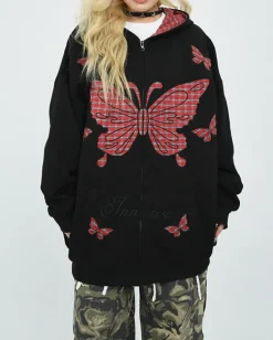 Hoodies*Boogzel Clothing Teen Spirit Grunge Butterfly Hoodie Black/red