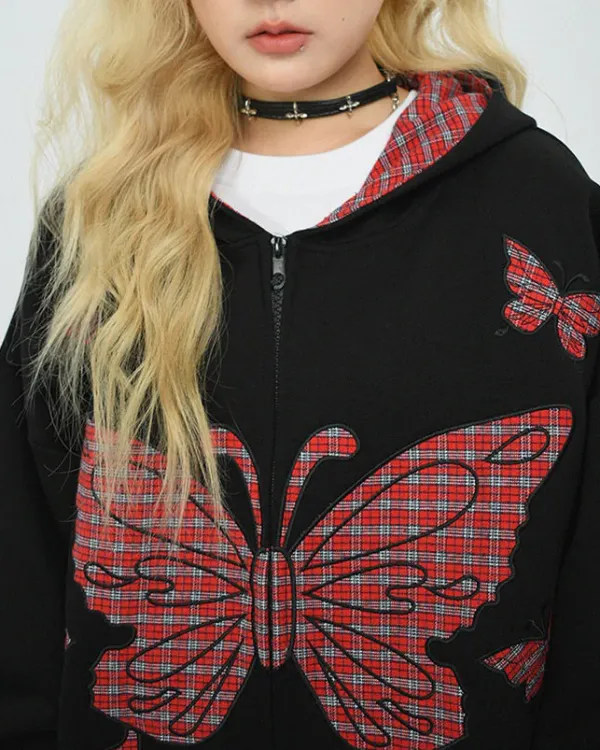 Hoodies*Boogzel Clothing Teen Spirit Grunge Butterfly Hoodie Black/red