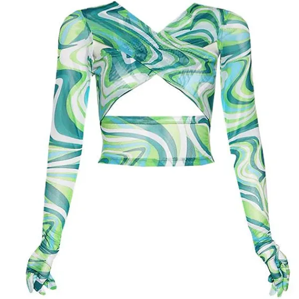 Long Sleeve Tops*Boogzel Clothing Teenage Crush Gloved Long Sleeve Top Green