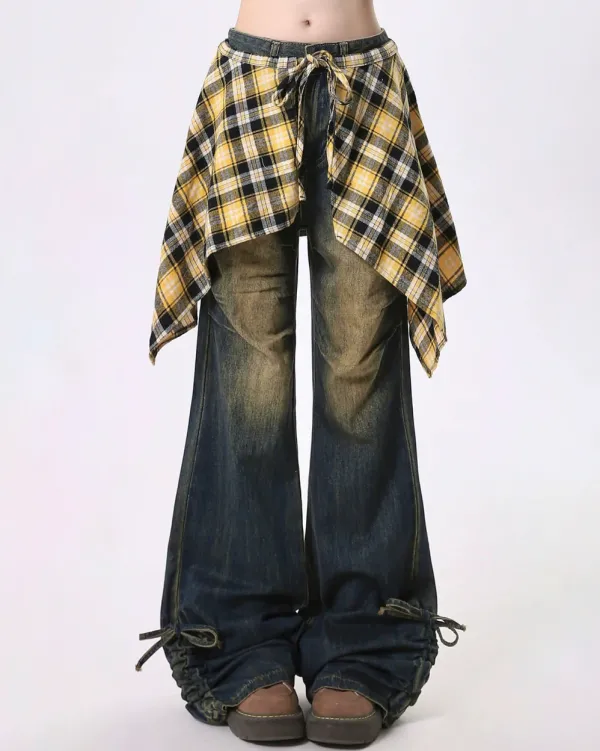 Jeans*Boogzel Clothing Teenage Drama Shirt-Tied Baggy Jeans Blue