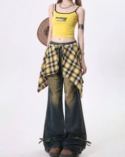 Jeans*Boogzel Clothing Teenage Drama Shirt-Tied Baggy Jeans Blue
