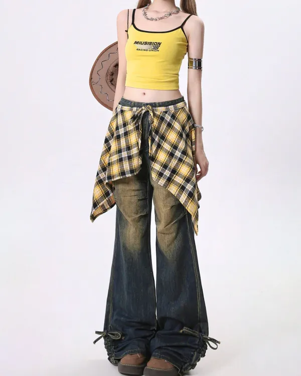 Jeans*Boogzel Clothing Teenage Drama Shirt-Tied Baggy Jeans Blue