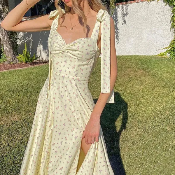 Dresses & Rompers*Boogzel Clothing Tie Strap Cottagecore Midi Dress Yellow