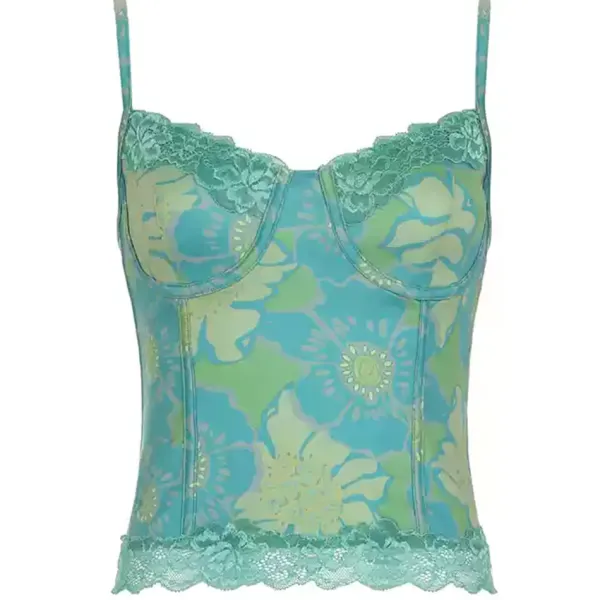 Y2K Tops*Boogzel Clothing Tropical Vibes Tank Top Blue/green
