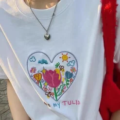 Aesthetic T-Shirts & Graphic Tees*Boogzel Clothing Tulip Embroidery Aesthetic T-Shirt White